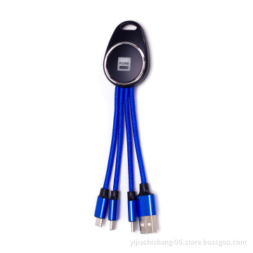 Yijiashishang Factory Cheap Price 3 in 1 Braided LED Charging Cable Light-up Logo for Promotion Gift
